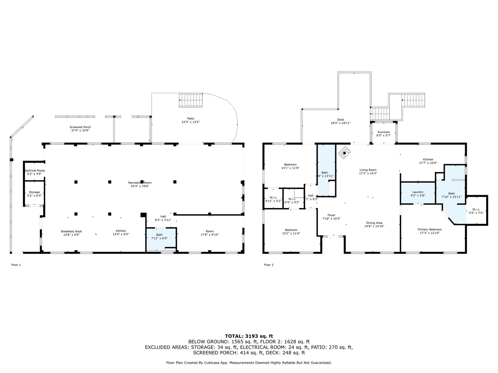 Measured floor plan of 7142 Shannon Blvd showing both levels with room dimensions